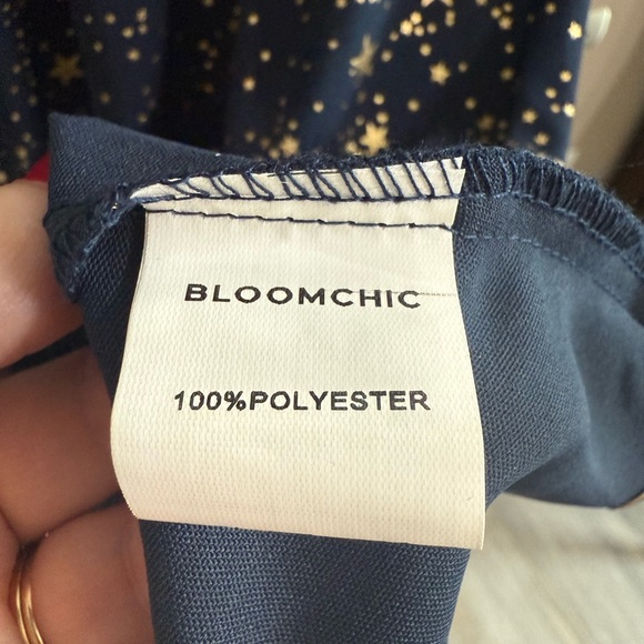 BloomChic V-Neck Flared Short Dress Navy Metallic Gold Stars Women's 12 - Picture 8 of 9